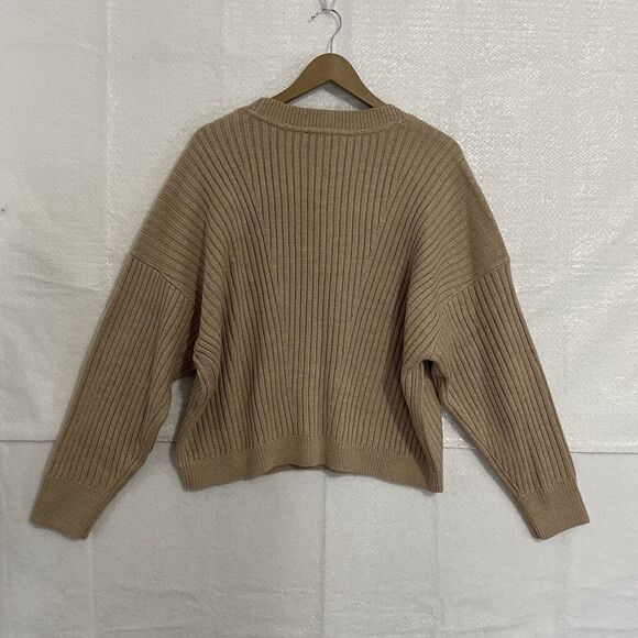 Tommy Hilfiger Sweater Women’s L Tan Cable Knit Drop Shoulder Dolman Sleeve Boxy - Picture 2 of 8